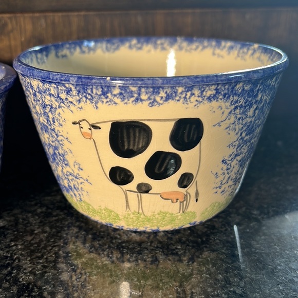 Molly Dallas Blue Spatterware Bowls Cow & Pig - Picture 3 of 10